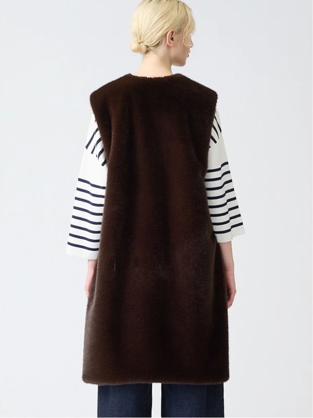 Long Faux Fur Sleeveless Vest in Dark Brown - Picture 2 of 8